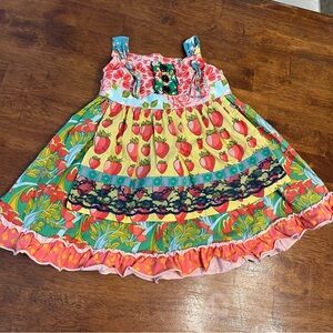 Matilda Jane Meadow Ellie Strawberry Pink Dress Red Green Floral size 4